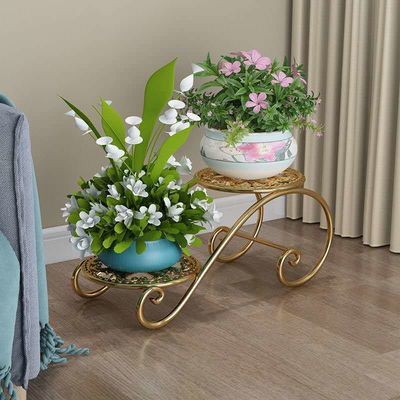 White 2 Tier Flower Cart Plant Stand , 45cm Width Plant Cart Indoor